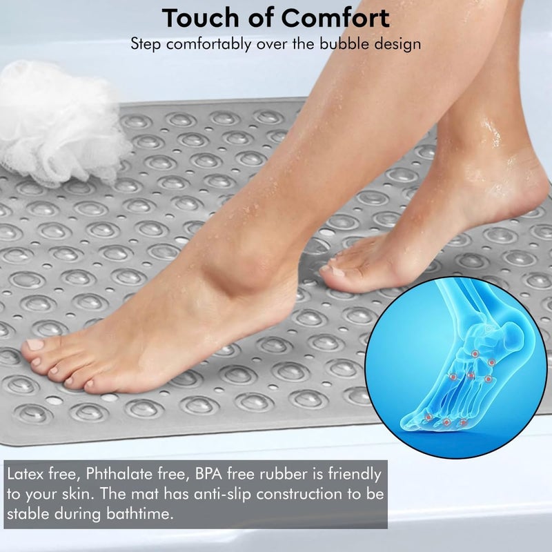 ADO Shower Mat Non Slip, 21x21 inch Square Shower Mats for Inside Shower, Anti-Slip Safety Bathroom Mat with Strong Secure Suction Cups and Drain Holes, Machine Washable (Grey) - Image 4